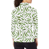 Hand drawn sketch style green Chili peppers patter Women's Long Sleeve Polo Shirt