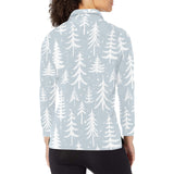 Christmas tree winter forest pattern Women's Long Sleeve Polo Shirt