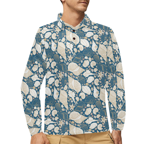 Sea turtle Polynesian Tribal design pattern Men's Long Sleeve Polo Shirt