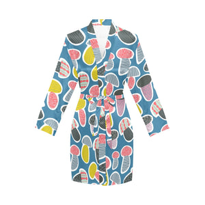 Colorful mushroom design pattern Women's Long Sleeve Belted Night Robe