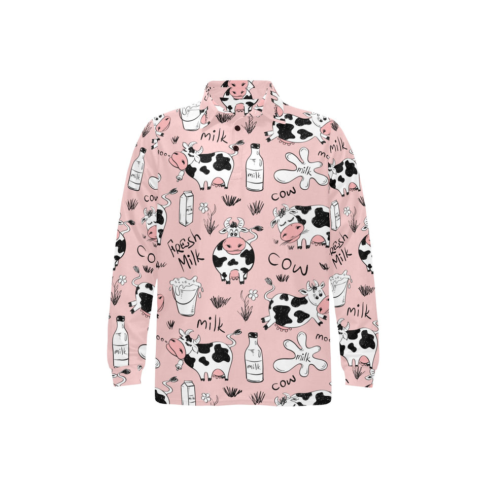 Cows milk product pink background Men's Long Sleeve Polo Shirt