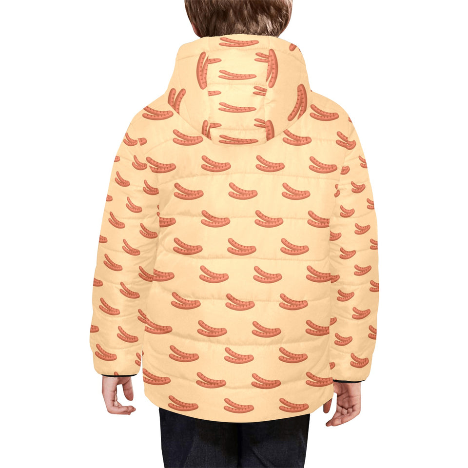 Sausage Pattern Print Design 03 Kids' Boys' Girls' Padded Hooded Jacket