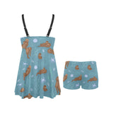 Sea otters pattern Chest Sexy Pleated Two Piece Swim Dress