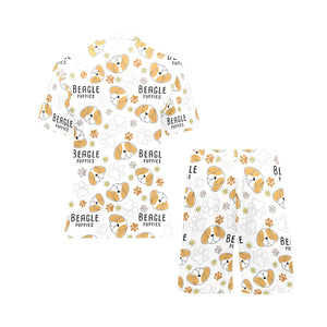 Cute beagle dog pattern background Men's V-Neck Short Pajama Set