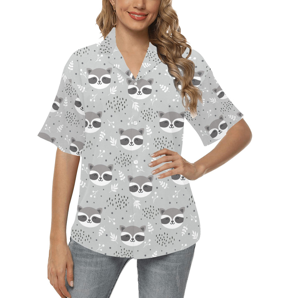 Cute raccoons leaves dot Women's All Over Print Hawaiian Shirt