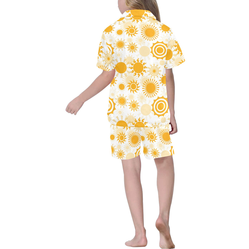 Sun design pattern Kids' Boys' Girls' V-Neck Short Pajama Set
