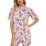 Cute little mermaid pattern Women's V-Neck Short Pajama Set