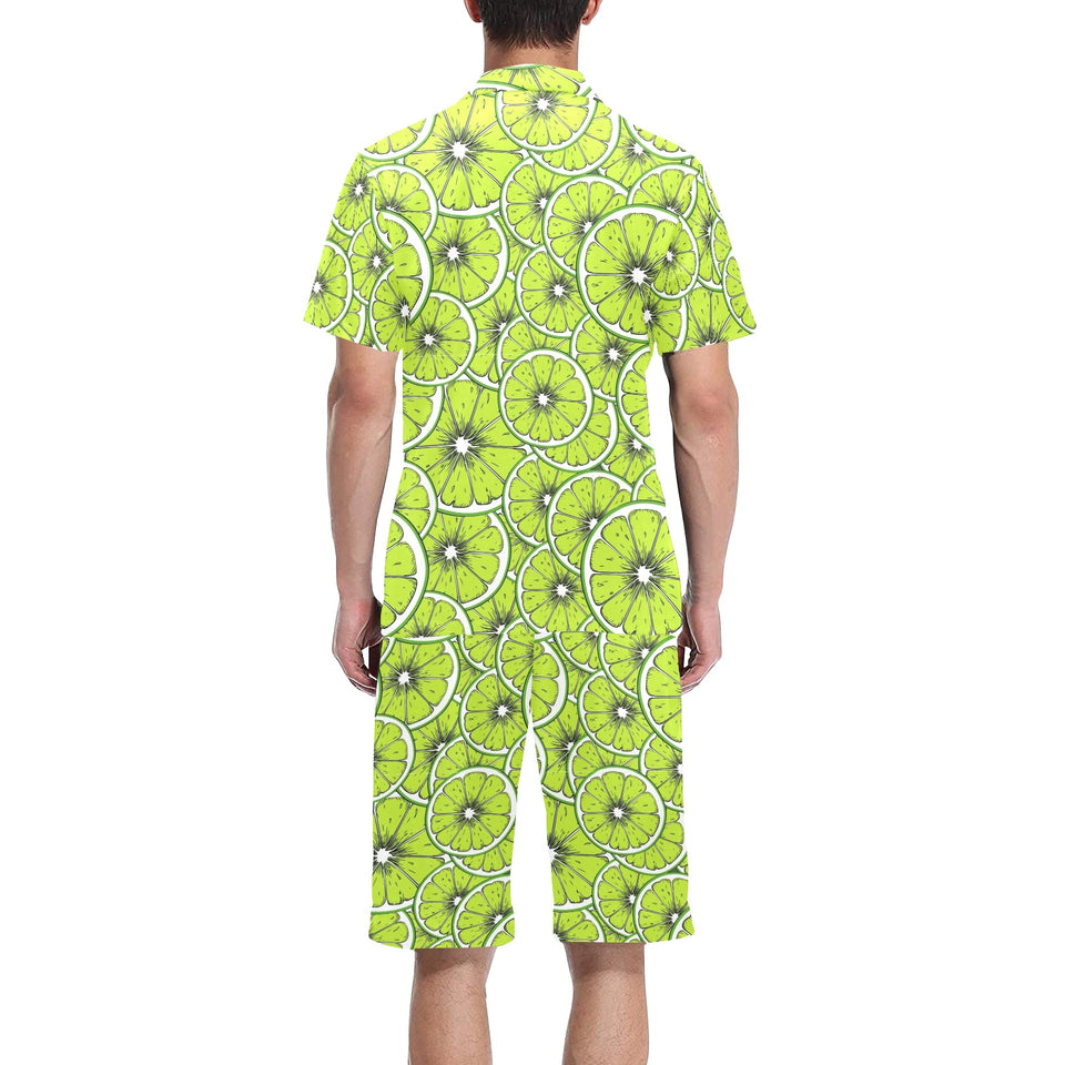 Slices of Lime design pattern Men's V-Neck Short Pajama Set