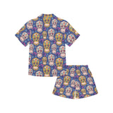 Sugar skull flower pattern Kids' Boys' Girls' V-Neck Short Pajama Set