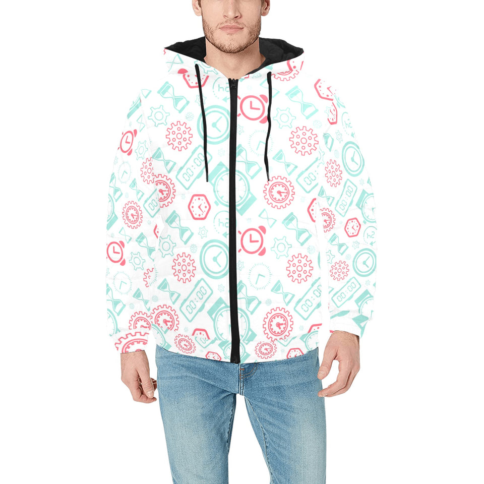 Clock time pattern blackground Men's Padded Hooded Jacket