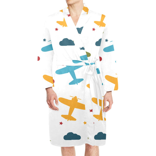 Airplane star cloud colorful Men's Long Sleeve Belted Night Robe
