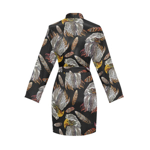 Eagle Pattern Print Design 05 Women's Long Sleeve Belted Night Robe
