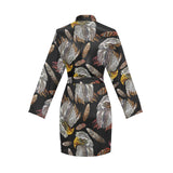 Eagle Pattern Print Design 05 Women's Long Sleeve Belted Night Robe