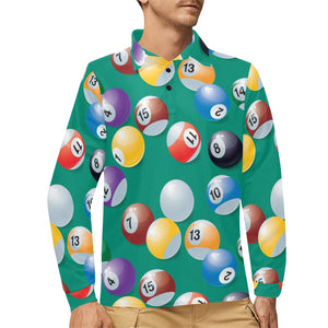 Billiard Ball Pattern Print Design 01 Men's Long Sleeve Polo Shirt