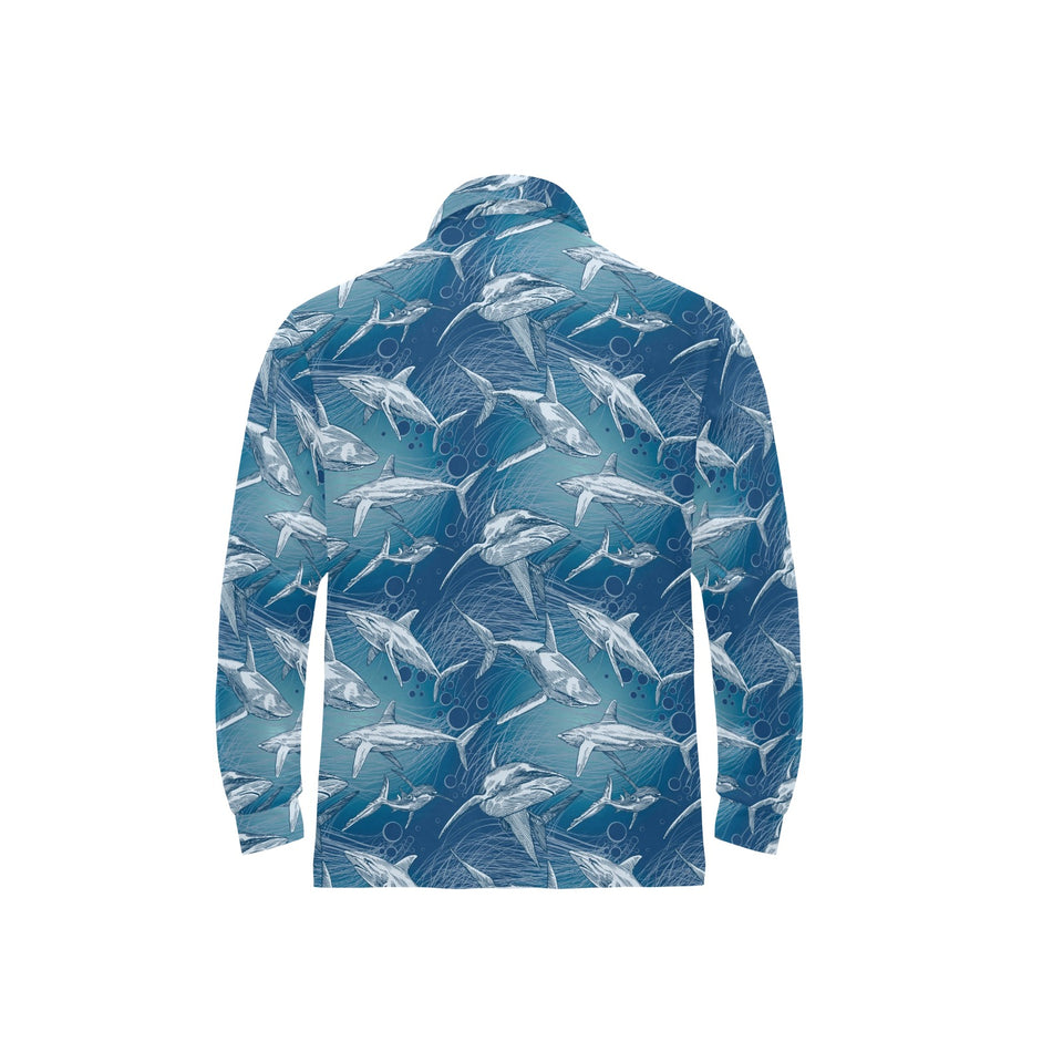 Shark hand drawn Men's Long Sleeve Polo Shirt