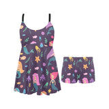 beautiful mermaid Fish jellyfish algae other marin Chest Sexy Pleated Two Piece Swim Dress