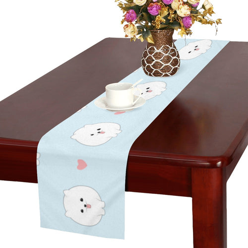 White cute pomeranian pattern Table Runner