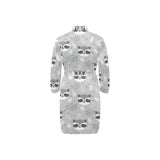 Cute raccoons leaves dot Men's Long Sleeve Belted Night Robe