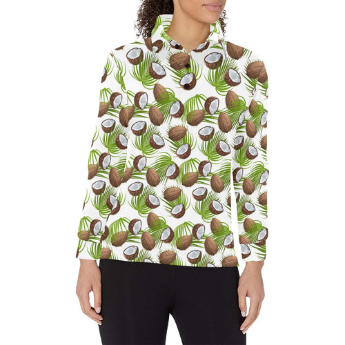 Coconut Pattern Print Design 04 Women's Long Sleeve Polo Shirt