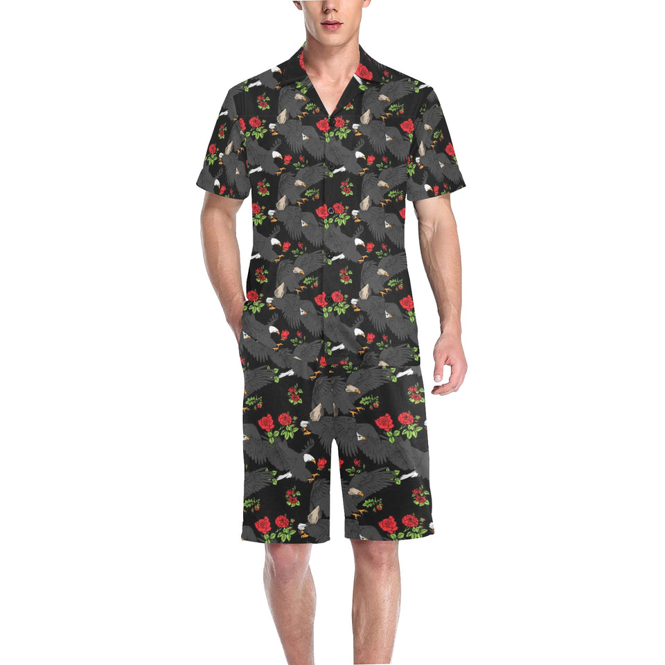 Eagle Pattern Print Design 04 Men's V-Neck Short Pajama Set