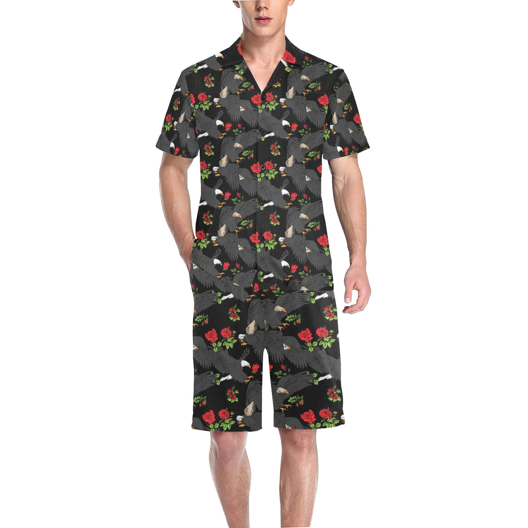 Eagle Pattern Print Design 04 Men's V-Neck Short Pajama Set