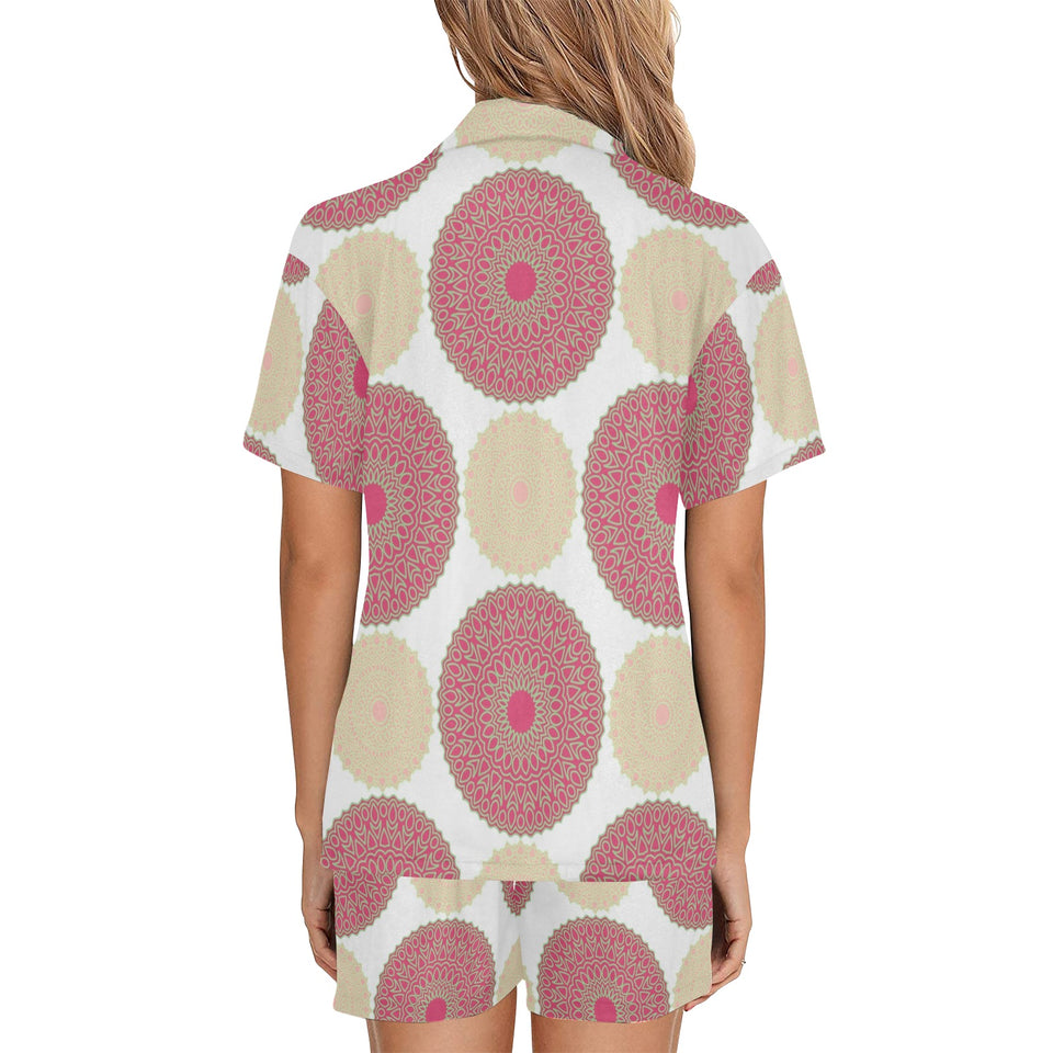 Circle indian pattern Women's V-Neck Short Pajama Set