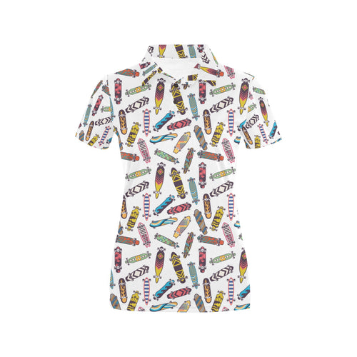 Skate Board Pattern Print Design 05 Women's All Over Print Polo Shirt