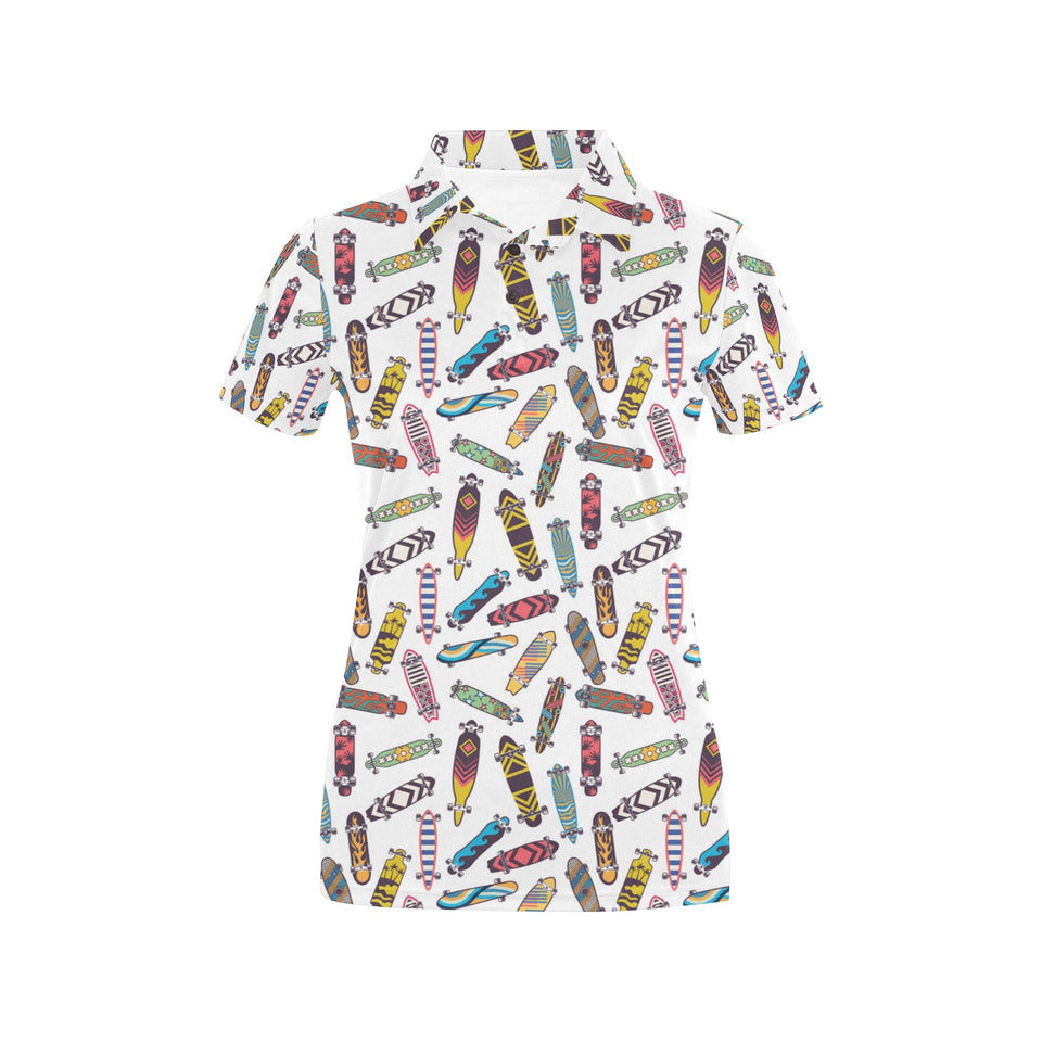Skate Board Pattern Print Design 05 Women's All Over Print Polo Shirt