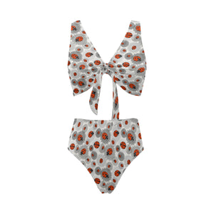 Ladybug Pattern Print Design 05 Chest Bowknot High Waisted Bikini Swimsuit
