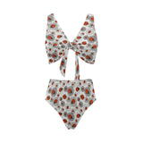 Ladybug Pattern Print Design 05 Chest Bowknot High Waisted Bikini Swimsuit