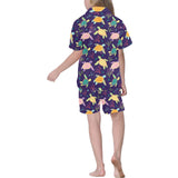 Colorful sea turtle pattern Kids' Boys' Girls' V-Neck Short Pajama Set