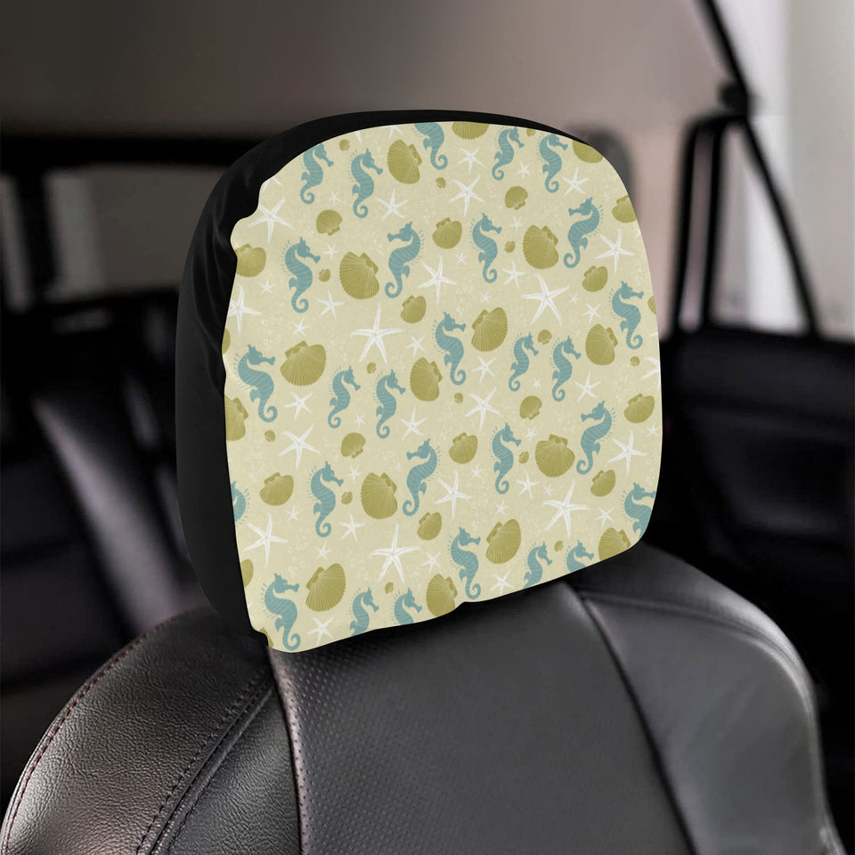 Seahorse shell starfish pattern background Car Headrest Cover