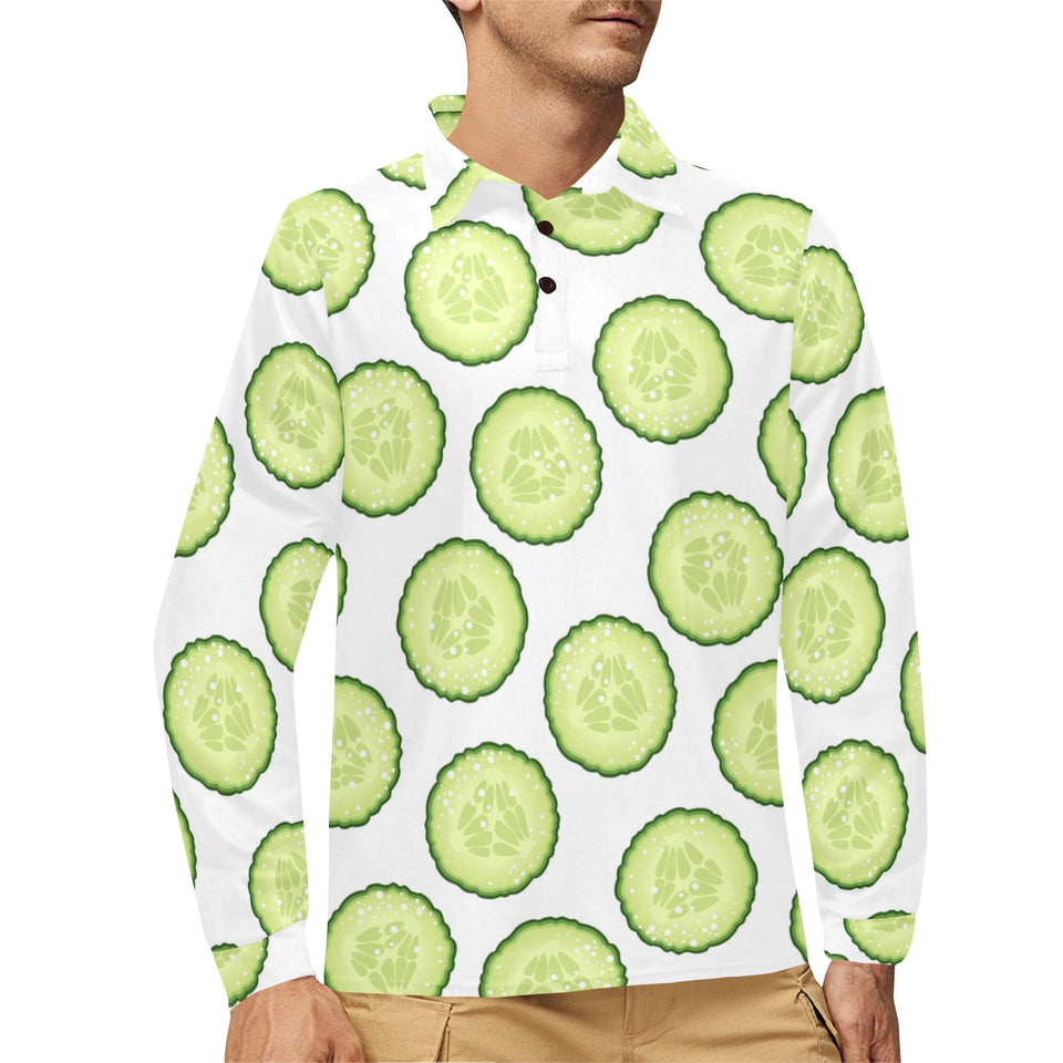Cucumber slices pattern Men's Long Sleeve Polo Shirt