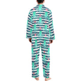 Cute octopuses heart striped background Men's Long Pajama Set