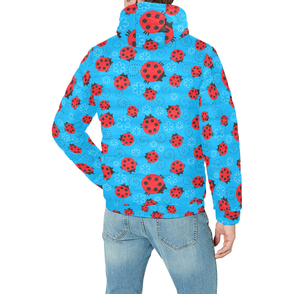 Ladybug Pattern Print Design 02 Men's Padded Hooded Jacket