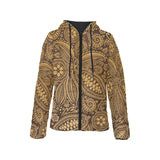 cacao beans tribal polynesian pattern background Women's Padded Hooded Jacket