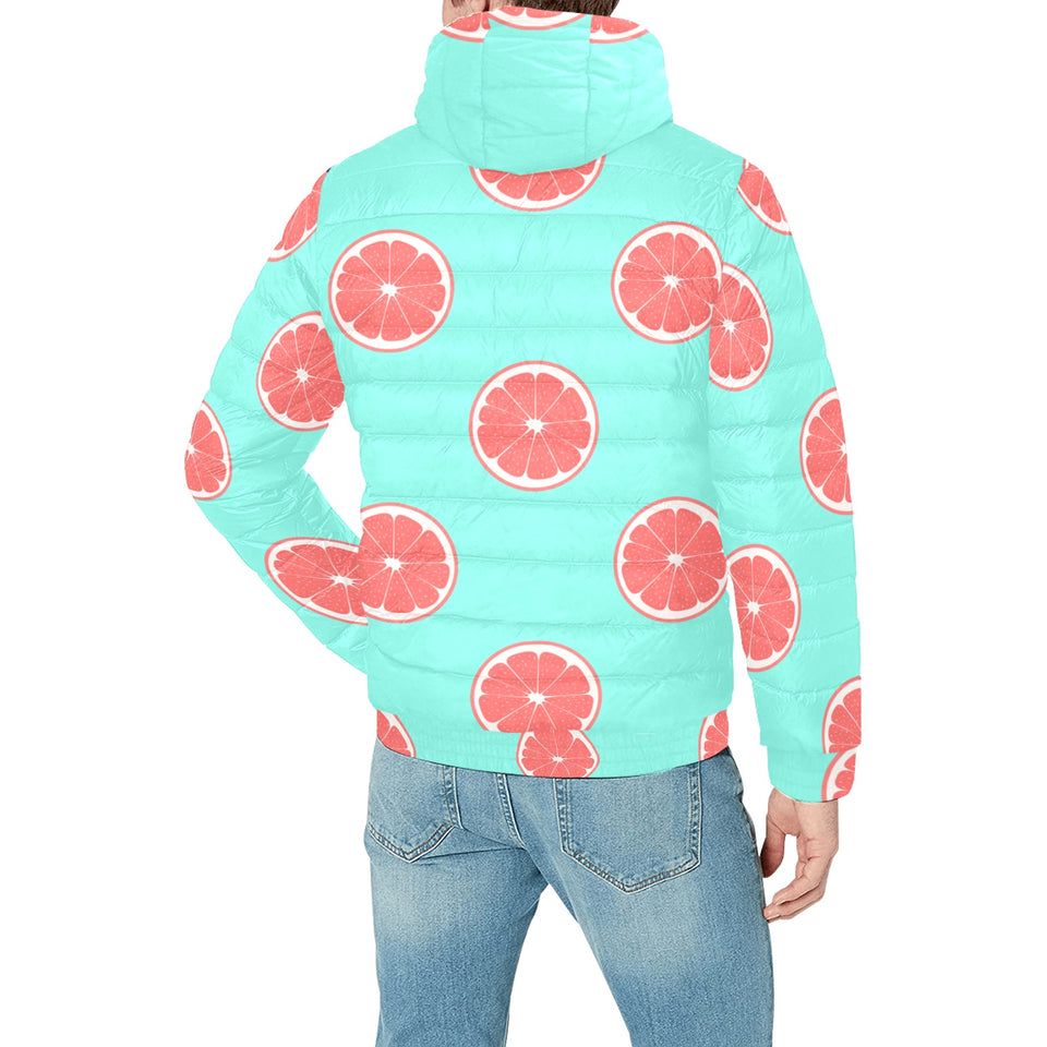 Grapefruit green background Men's Padded Hooded Jacket