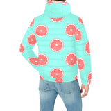 Grapefruit green background Men's Padded Hooded Jacket