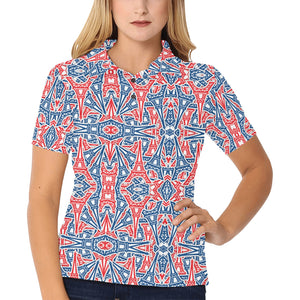 Blue Red Eiffel Tower Pattern Print Design 02 Women's All Over Print Polo Shirt