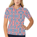 Blue Red Eiffel Tower Pattern Print Design 02 Women's All Over Print Polo Shirt