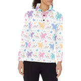 colorful unicorn rainbow heart pattern Women's Long Sleeve Polo Shirt