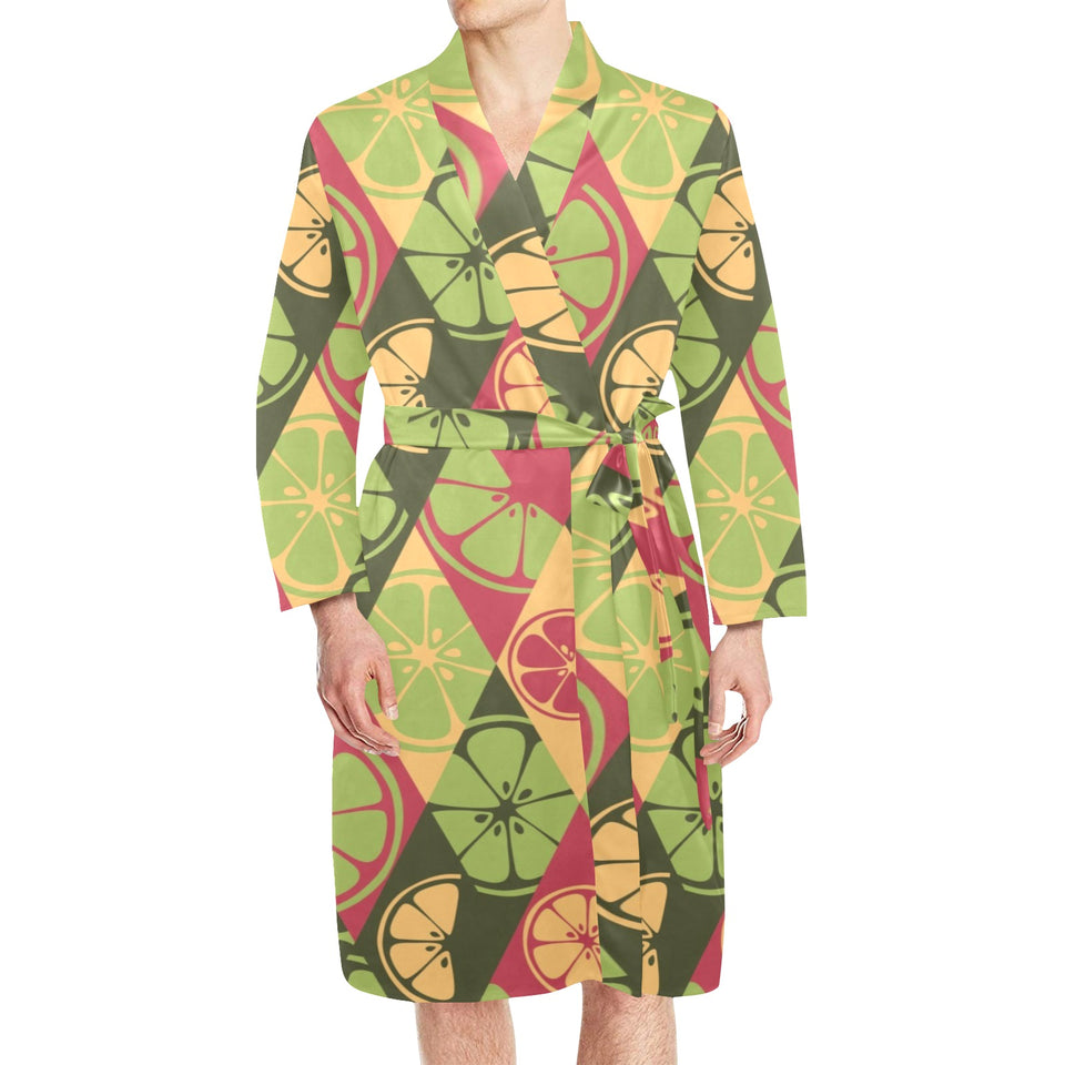 Cool Geometric lime pattern Men's Long Sleeve Belted Night Robe