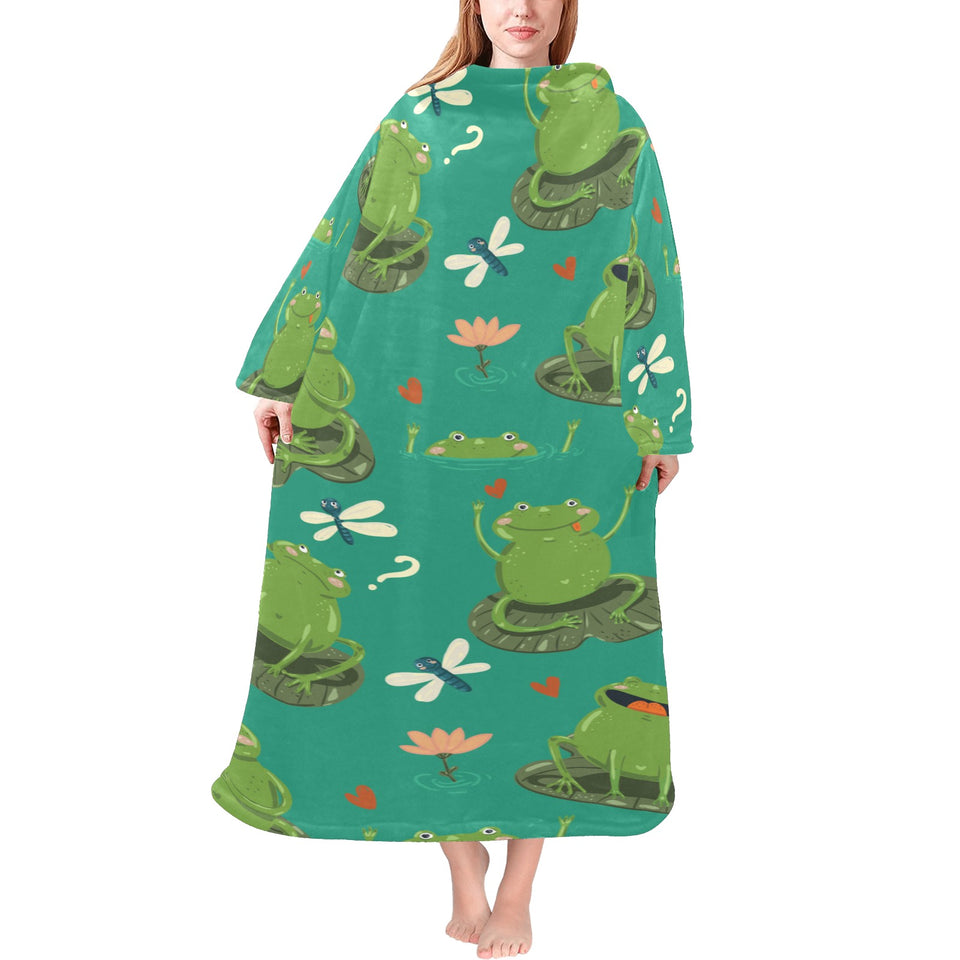Cute frog dragonfly design pattern Blanket Robe with Sleeves