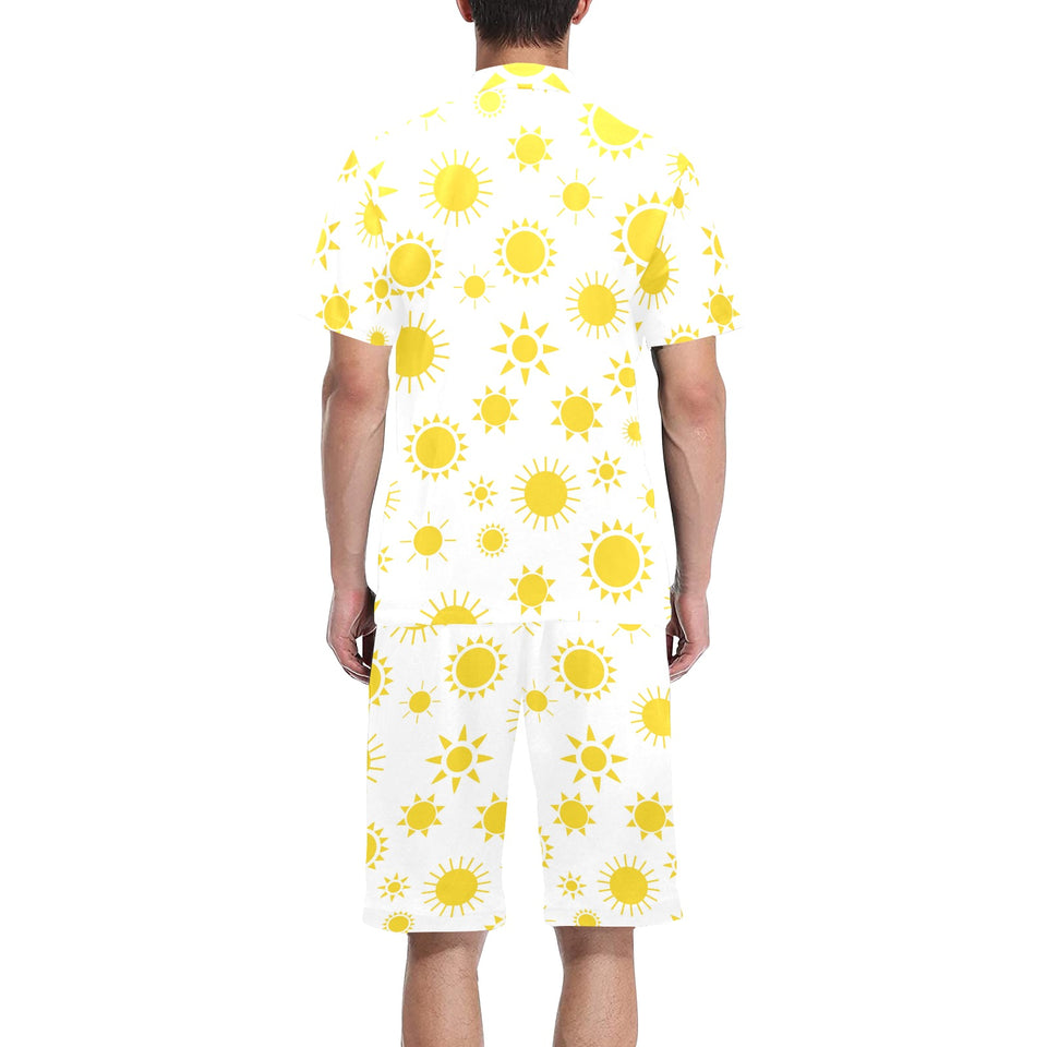 Sun pattern Men's V-Neck Short Pajama Set