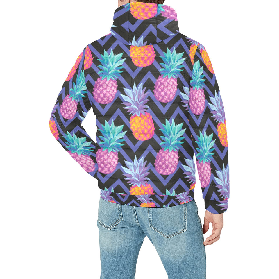 Pineapples pattern zigzag background Men's Padded Hooded Jacket