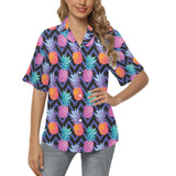 Pineapples pattern zigzag background Women's All Over Print Hawaiian Shirt