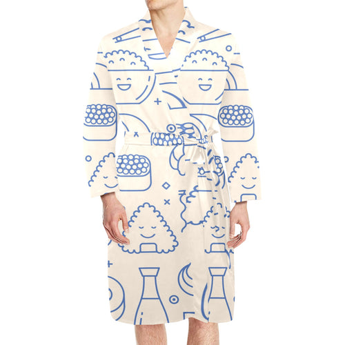 Cute sushi icon pattern Men's Long Sleeve Belted Night Robe
