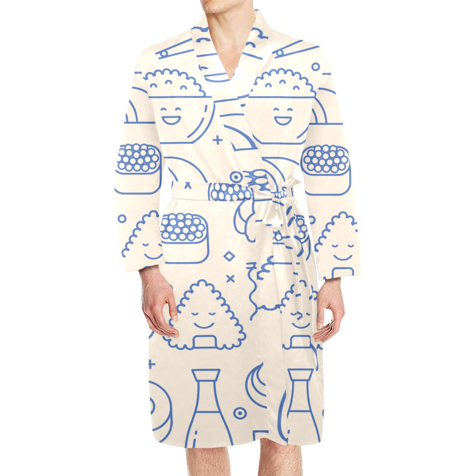 Cute sushi icon pattern Men's Long Sleeve Belted Night Robe