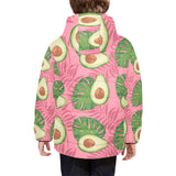 Avocado slices leaves pink back ground Kids' Boys' Girls' Padded Hooded Jacket