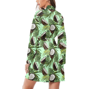 Coconut Pattern Print Design 02 Women's Long Sleeve Belted Night Robe